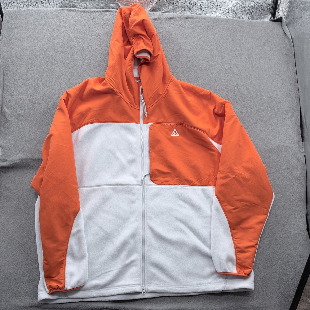 Nike ACG Hoodie Mens 4XLT Orange White Full Zip Polartec Fleece Tall Outdoor